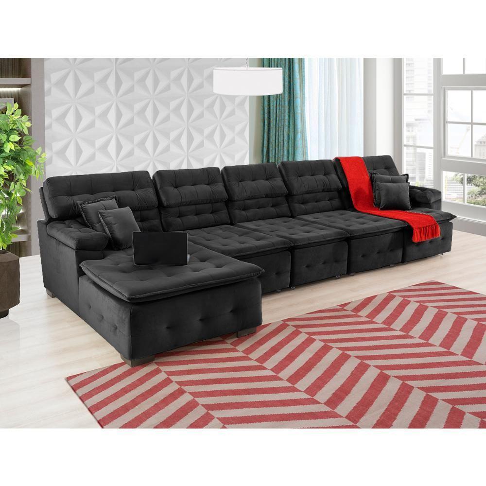 Sofá Orlando 4.20x2.10m Com Chaise, Retrátil E Reclinável - Preto - 9