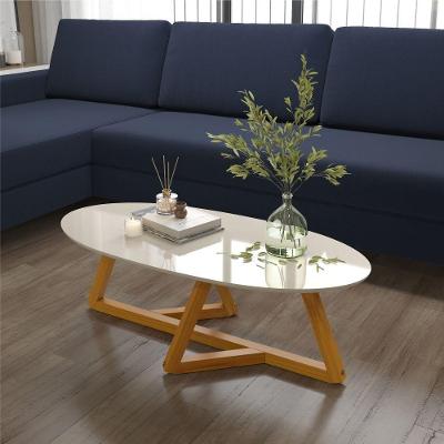 Mesa de Centro Bianca Oval MDF Madeira 90CM Off White Casah