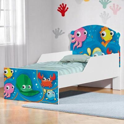 Mini Cama Infantil Fundo do Mar Peixes com Colchão MDF Branco Solteiro Casah