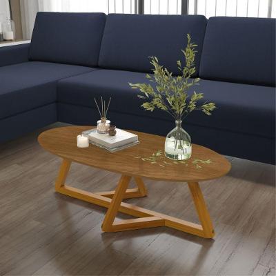 Mesa de Centro Valência Nature Oval Tampo MDF Base Madeira Marrom Casah