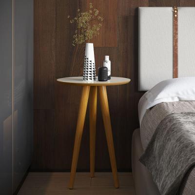 Mesa Lateral Porta Bella Redonda MDF Pés Madeira 46CM Off White OFT Móveis