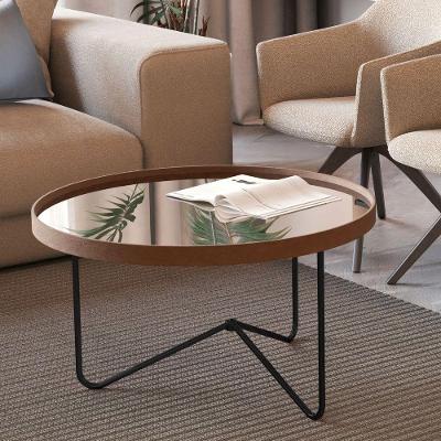 Mesa de Centro Bosque Alto Redondo Metal 60CM Castanho Preto