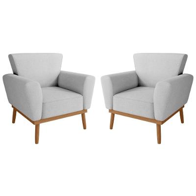 Jogo Poltrona Lorena para Sala Linha Conforto Cinza com Pés Palito Madeira Framar