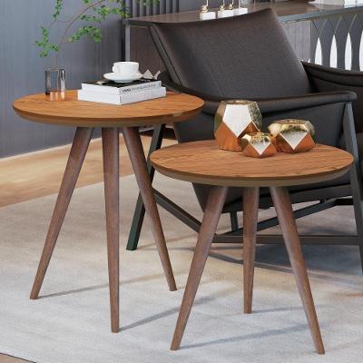 Jogo de Mesas Laterais Conjunto Mesa Lateral Sofá Sala Pés Palito Redondo MDF 45CM Freijó JM3