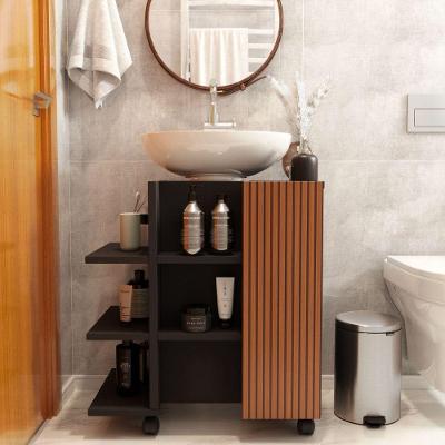 Gabinete de Banheiro Brisa do Vale Ripado 1 Porta MDP 37CM Preto Casah
