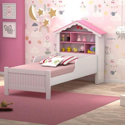 Cama Infantil Solteiro Mila Princesa MDF-MDP Branco Rosa OFT Móveis