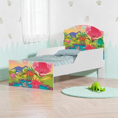 Cama Infantil Planeta Dinossauro com Colchão Mini Cama MDF Branco Cambel Móveis