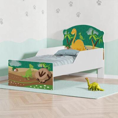 Cama Infantil Simples Dinossauros com Colchão MDF Branco Cambel Móveis