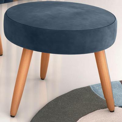 Puff Évora para Sala Assento Espuma Estrutura Madeira Maciça Veludo Azul Matrix