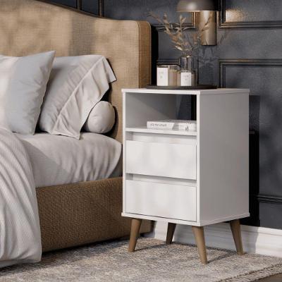 Mesa de Cabeceira Fenix 2 Gavetas MDP Retrô Branco EJ Móveis
