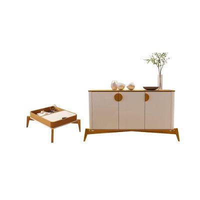 Conjunto de Sala TH SHOP Mesa de Centro e Buffet Bosque Nobre Vidro MDF Off White Nature Bechara