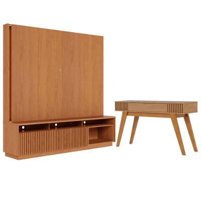 Conjunto de Aparador e Estante para Sala 2 Portas 1 Prateleira MDP MDF Marrom Colibri Móveis