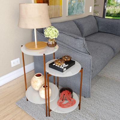 Conjunto de Mesas Solis Redondas Tampo MDF 43CM Off White e Bronze