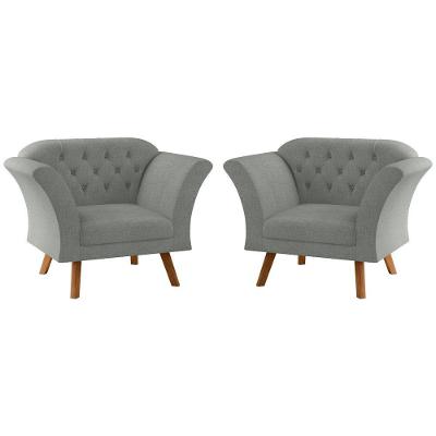 Conjunto de Poltronas Cecilia para Sala Linho Fixo Grafite Framar