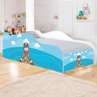 Cama Solteiro Infantil com Colchão Capitão Marinho MDF Branco com Adesivo Vinil Casah