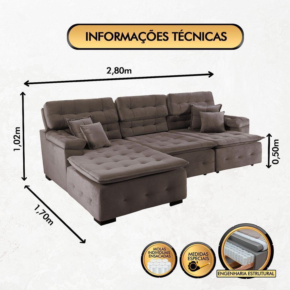 Sofá Orlando 2.80x1.70m Com Chaise, Retrátil E Reclinável - Marrom - 4