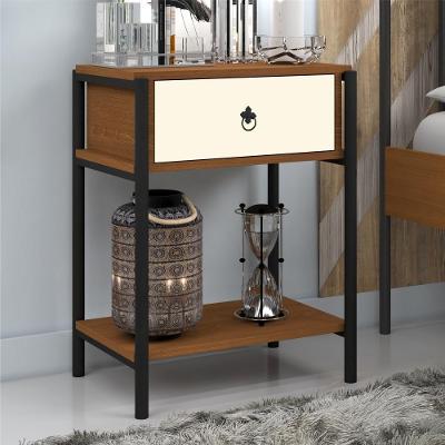 Mesa de Cabeceira Industrial Magali 1 Gaveta MDP Canela Off White Art Panta