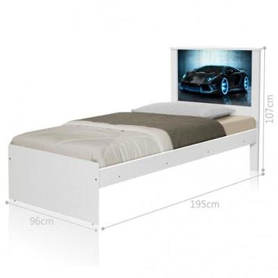 Cama Solteiro Infantil com Colchão Carro Sport Raio Azul MDF MDP Branco Casah