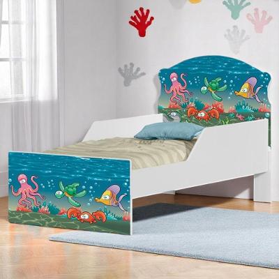 Cama Infantil Aquário com Colchão Mini Cama MDF Branco Cambel Móveis