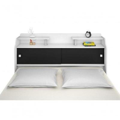 Cabeceira Box Casal Elisa Fixação no Box MDF-MDP Branco e Preto Framar