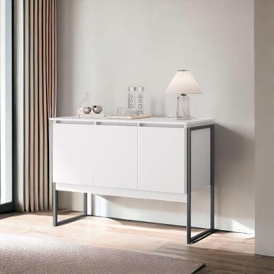 Buffet Ponto Nobre 3 Portas Industrial Branco Preto com Estrutura em Aco MDP Perfex Casah