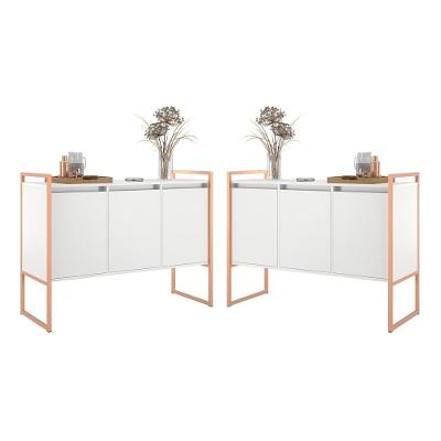Buffet Bruma Nobre 3 Portas 1 Prateleira MDF 120CM Branco Cobre 2 Unidades Plata Móveis