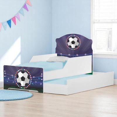 Bicama Infantil Futebol Bandeiras com Colchões MDF Branco com Cama Auxiliar Cambel Móveis