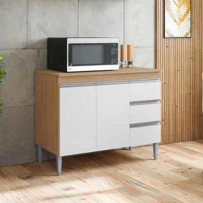 Balcão de Cozinha Murilo 2 Portas 3 Gavetas 97CM Amêndoa Branco AJL Móveis