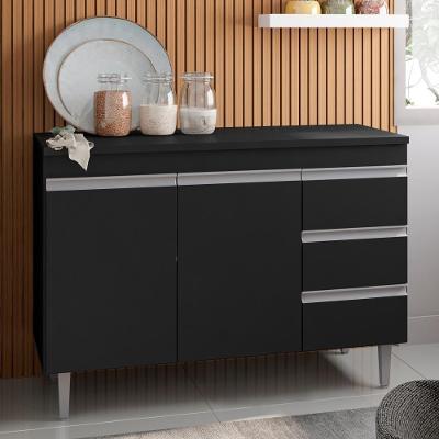 Balcão de Cozinha Bancada Tamires 3 Portas 1 Prateleira MDP 97CM Preto
