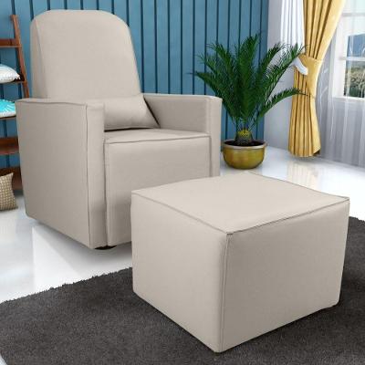 Poltrona para Amamentação com Puff Porta Bella Corino Espuma D23 D20 Bege Matrix