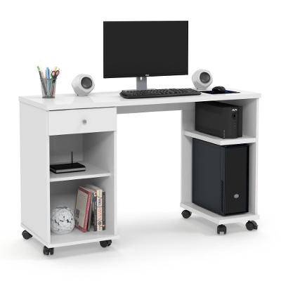 Mesa para Computador Retangular Celeste Moderno 1 Gaveta 125CM Branco Casah