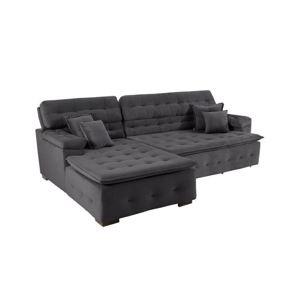 Sofá Orlando 2.20x2.10m Com Chaise, Retrátil E Reclinável - Chumbo - 1