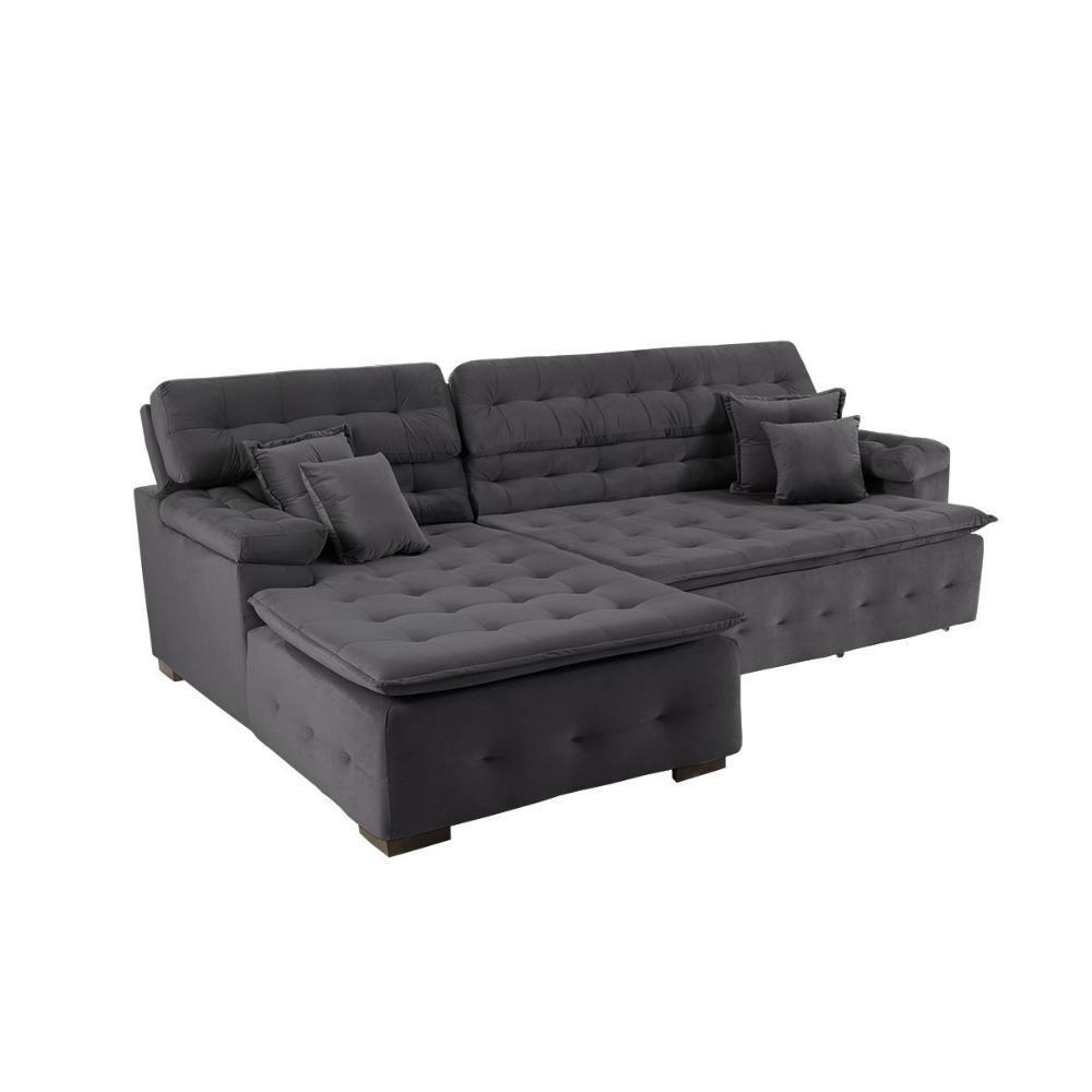 Sofá Orlando 2.20x2.10m Com Chaise, Retrátil E Reclinável - Chumbo - 4