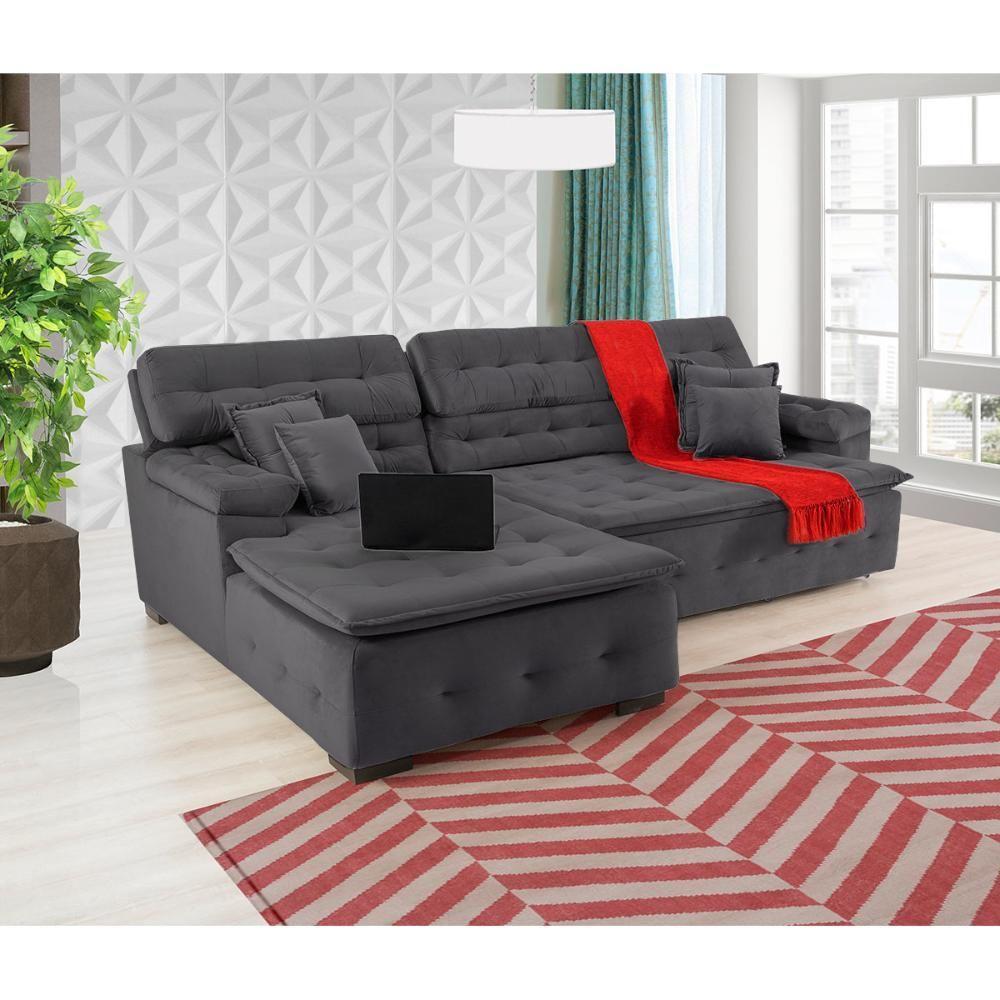 Sofá Orlando 2.20x2.10m Com Chaise, Retrátil E Reclinável - Chumbo - 8