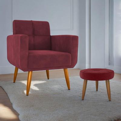 Poltrona e Puff Bella Vista para Sala Veludo Vinho com Pes Palito Matrix