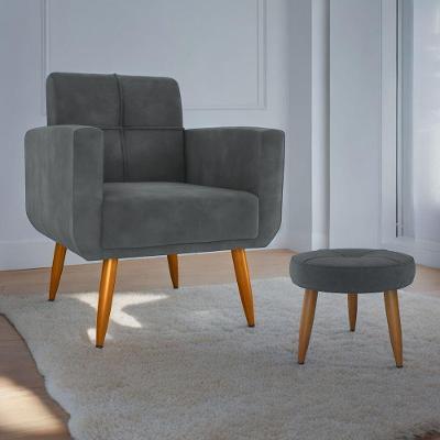 Poltrona e Puff Nexus para Sala Veludo Espuma D23 Assento Cinza Matrix