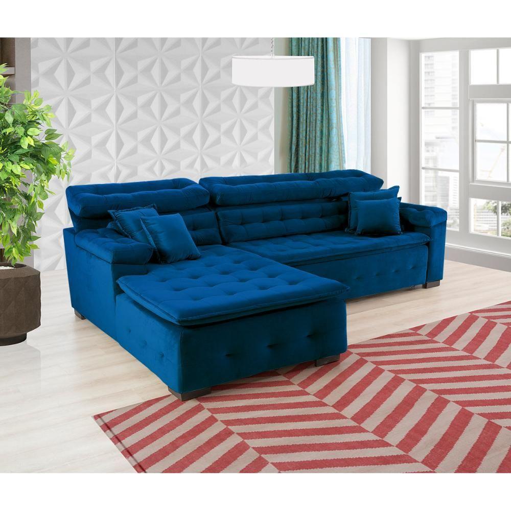 Sofá Orlando 2.20x2.10m Com Chaise, Retrátil E Reclinável - Azul - 2