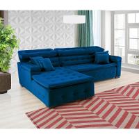 Sofá Orlando 2.20x2.10m Com Chaise, Retrátil E Reclinável - Azul - 2