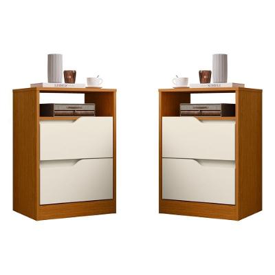 Mesa de Cabeceira Vila Boreal 2 Gavetas MDP Marrom Cinamomo Off White Albatroz Móveis