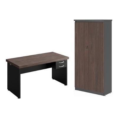 Mesa com Armário Mesa 1200 com Armario 2 Portas Alpha Freijo Preto 2 Gavetas MDF-MDP Casah