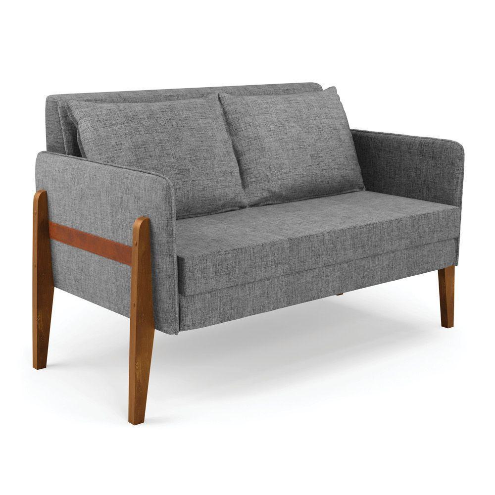 Sofá Namoradeira Lana Linho Grafite A26 Base De Madeira - D'rossi - 1