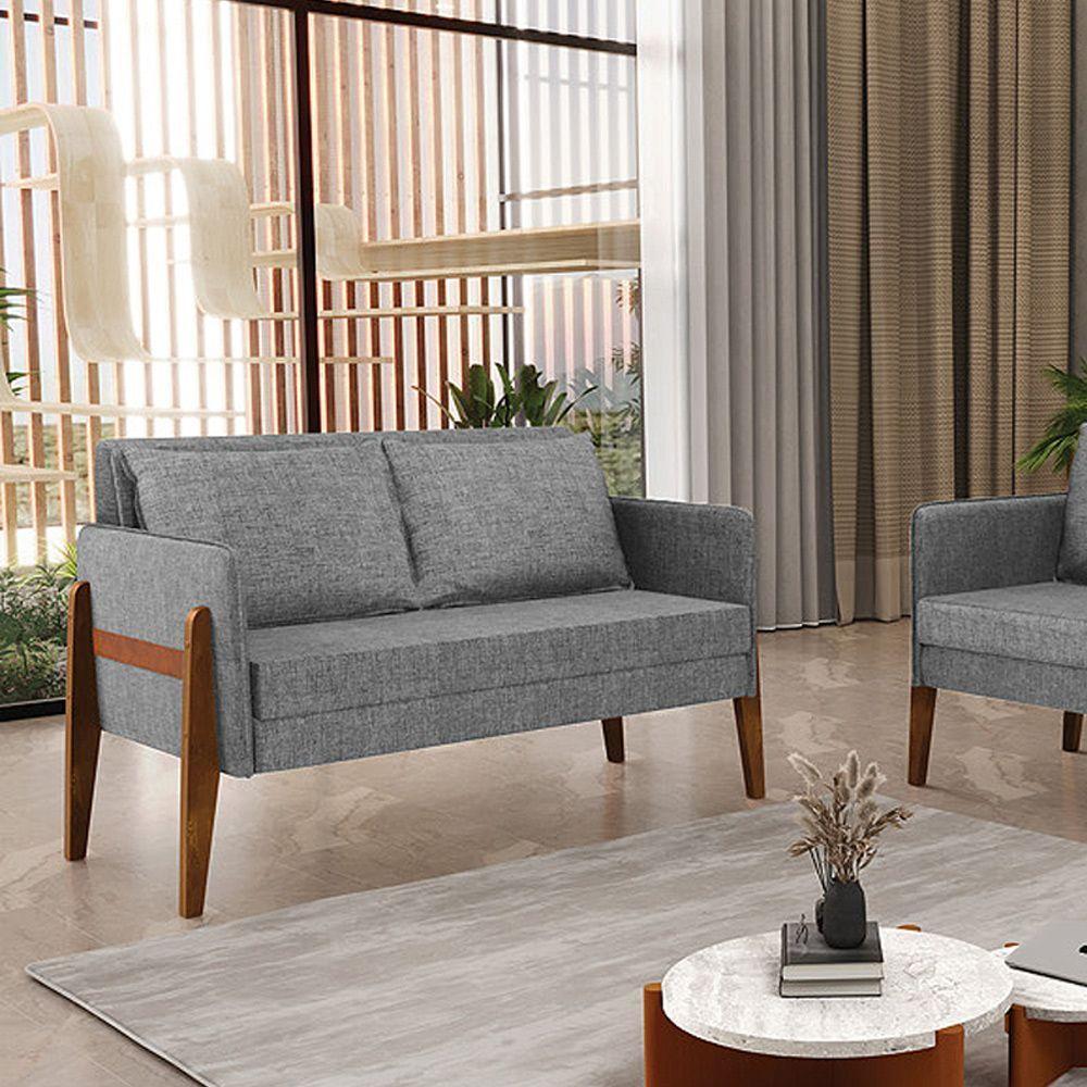 Sofá Namoradeira Lana Linho Grafite A26 Base De Madeira - D'rossi - 4