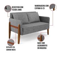 Sofá Namoradeira Lana Linho Grafite A26 Base De Madeira - D'rossi - 5