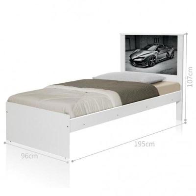 Cama Solteiro Isla Carro com Cabeceira MDF-MDP Branco Casah
