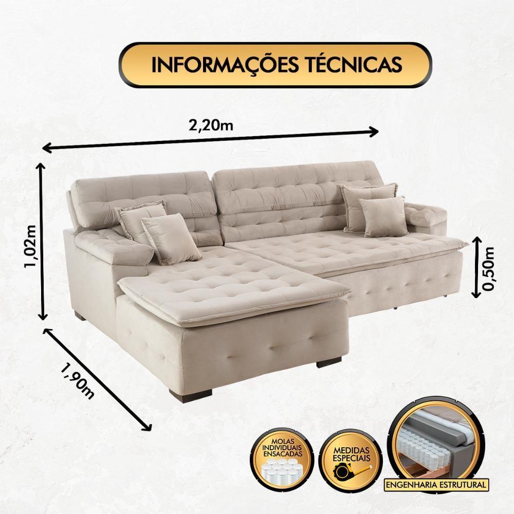 Sofá Orlando 2.20x1.90m Com Chaise, Retrátil E Reclinável - Bege - 8
