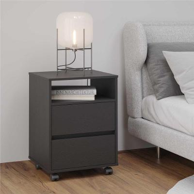 Mesa de Cabeceira Aura Serena 2 Gavetas MDP Preto Onix com Rodízios Plata Móveis