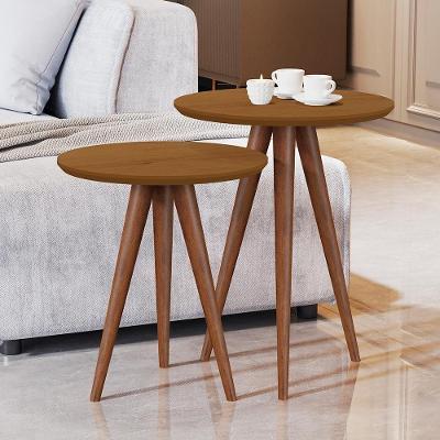 Mesa de Apoio Vila Serena Nature Redondo MDF Madeira 45CM Marrom Bechara Móveis