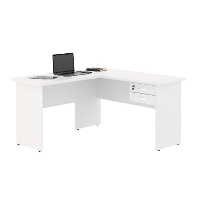 Mesa em l com Gaveteiro Carper Moderno 2 Gavetas MDP 143CM Branco Plata Móveis