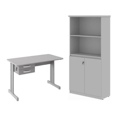 Escrivaninha e Armario para Escritorio Mesa 1,20 Georgia 2 Portas 2 Gavetas MDP 120CM Cinza Casah