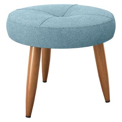 Puff Redondo Lima para Sala Boucle Assento Espuma Veludo Azul Matrix